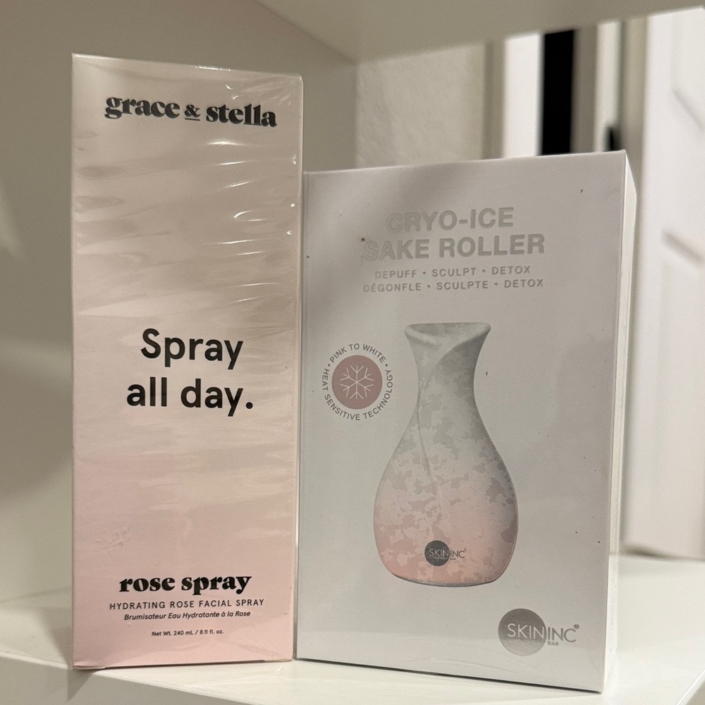 grace & stella Rose Spray Hydrating Facial Spray + Cryo-Ice Sake Roller Duo